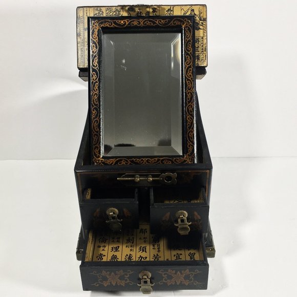 Vintage Desk Lamps Jewelry Wooden Inlay Boxes Trinkets Glass Screening Paravan - Picture 5 of 15